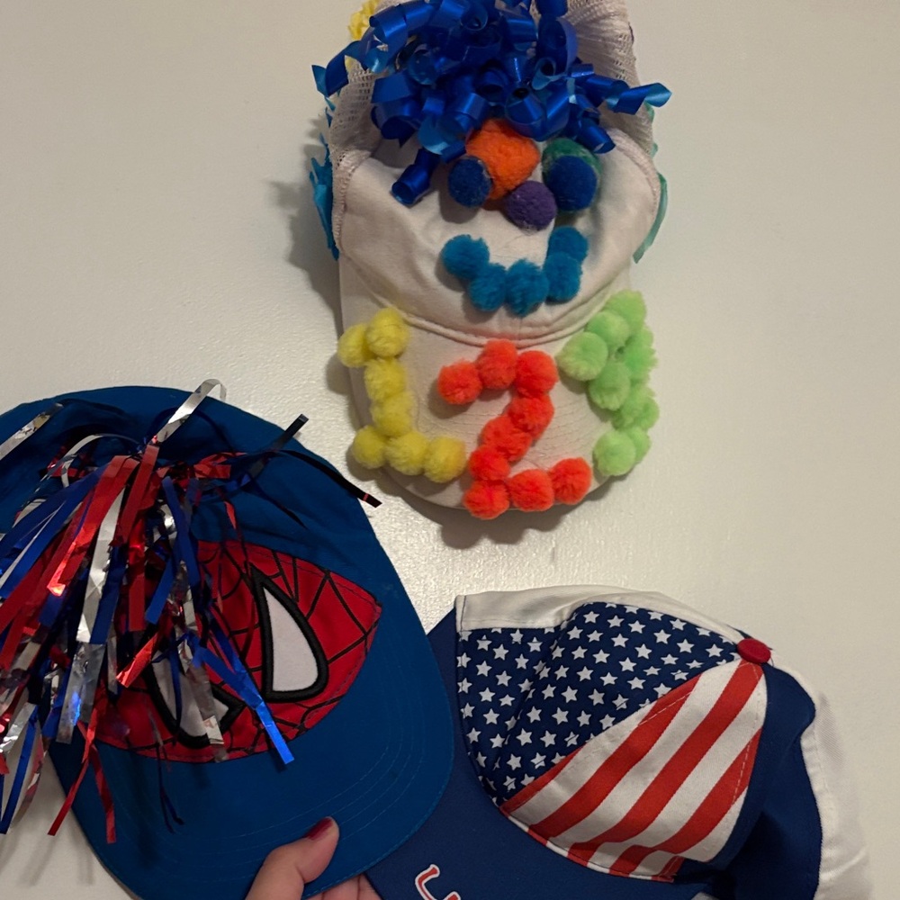 3 kids Colorful Pom-Pom and Themed Caps age 3 to 7 yrs